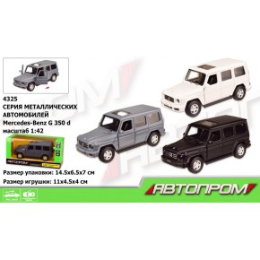 Машина металлическая "АВТОПРОМ", 1:42 Mercedes-Benz G350D, 3 цвета, открывающаяся дверца, в коробке 14,5*6,5*7 см /96-2/ 4325