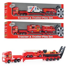 Набор машинок PT 2036 пожарная техника, железная, трейлер, машинки-2шт., 31,5-8,5-4,5см.