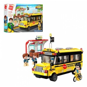 Конструктор Qman 1136 "City": школьный автобус, фигурки, 440 деталей, в коробке, 41-29,5-6,5 см