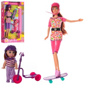 Кукла DEFA 8191 с дочерью, самокат, скейт, 2 вида, в коробке, 20-34,5-6 см