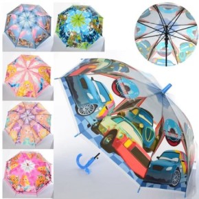 Зонтик детский MK 4051 длина 66см, трость 61, диаметр 83см, спица 48см., свисток, клеенка, 6видов.