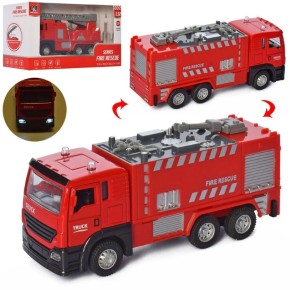 Пожарная машина CLM-11K металлическая, инерционная, 2 вида, музыкальная, свет, батарейки, 19-10,5-8см.
