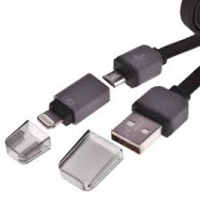 Кабель PULSO USB - Micro USB/Apple 1m black (плоский) (29505)