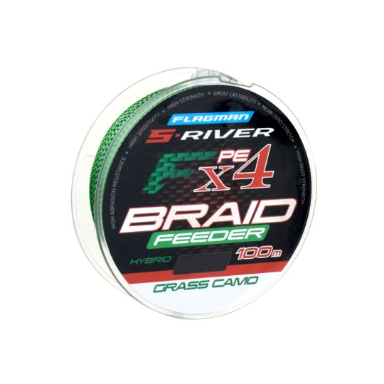 Шнур S-RIVER FEEDER BRAID PE Hybrid Х4 Grass Camo 0,14mm 8.2kg 100m (SRFB014)