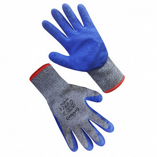 Перчатки рабочие вязаные ХБ, серые, пена с синим латексным покрытием seVen WL-1015 69334