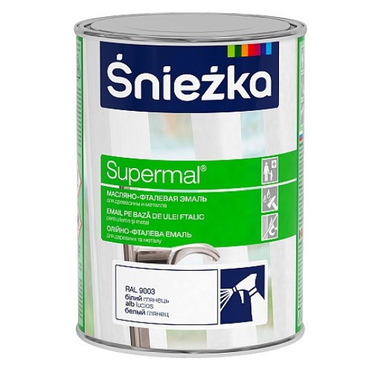 Эмаль масляно-фталевая Sniezka Supermal F500 белf глянцевая 0.8 л