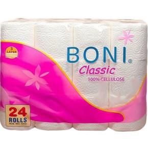 Папір туалетний тришаровий в рулонах, 24 рул/уп TM BONI CLASSIC