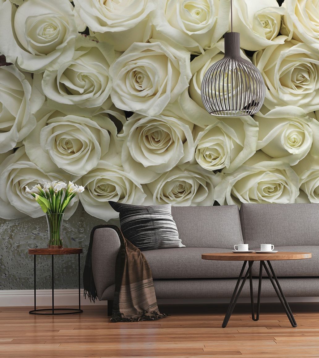 обои розы на стену в интерьере